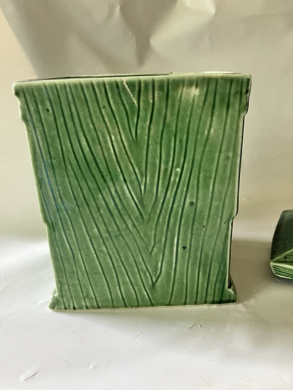 Vintage MCM Green Glazes Ceramic Hickory Dickory Cookie Jar  Made In Japan