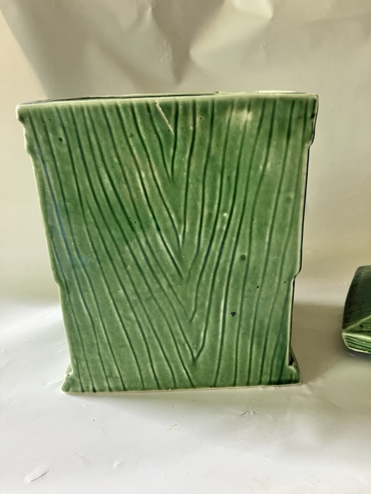Vintage MCM Green Glazes Ceramic Hickory Dickory Cookie Jar  Made In Japan