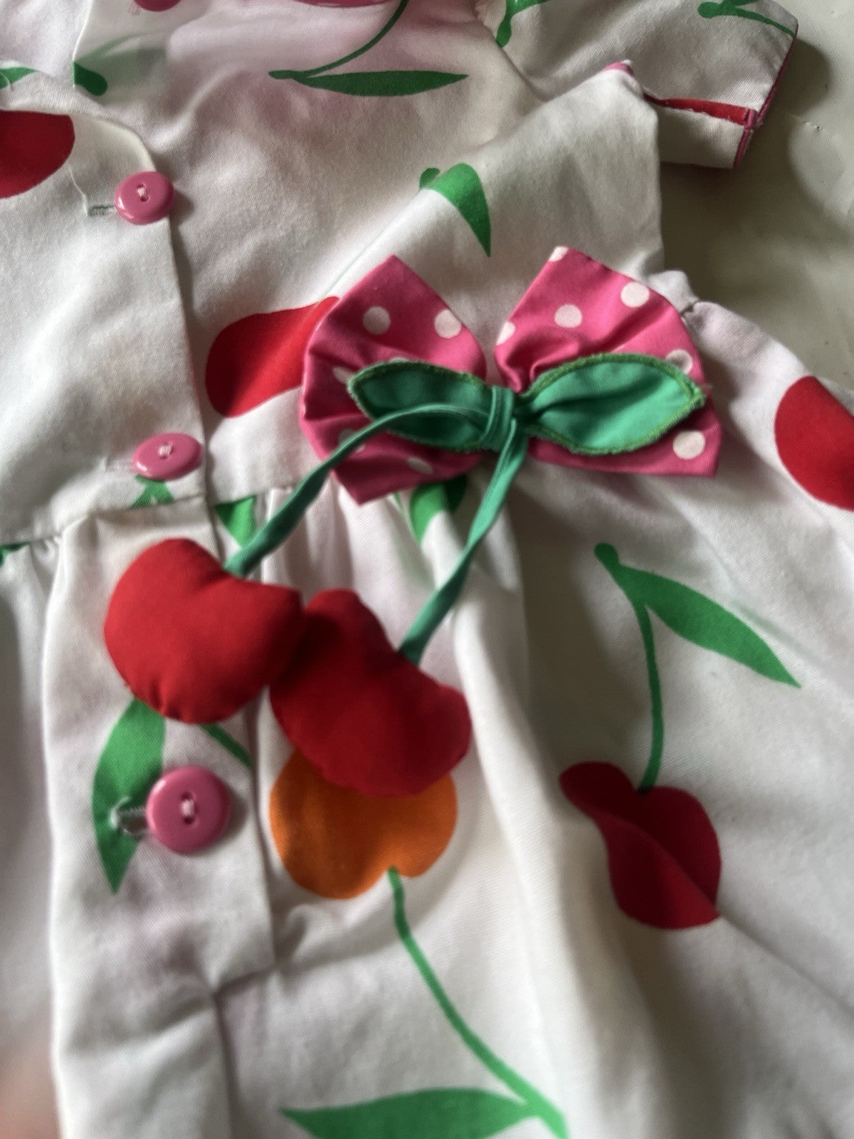 Vtg 90s Girls 12 month Cherry Romper; EUC, Vibrant Colors, Snaps, Short Sleeve
