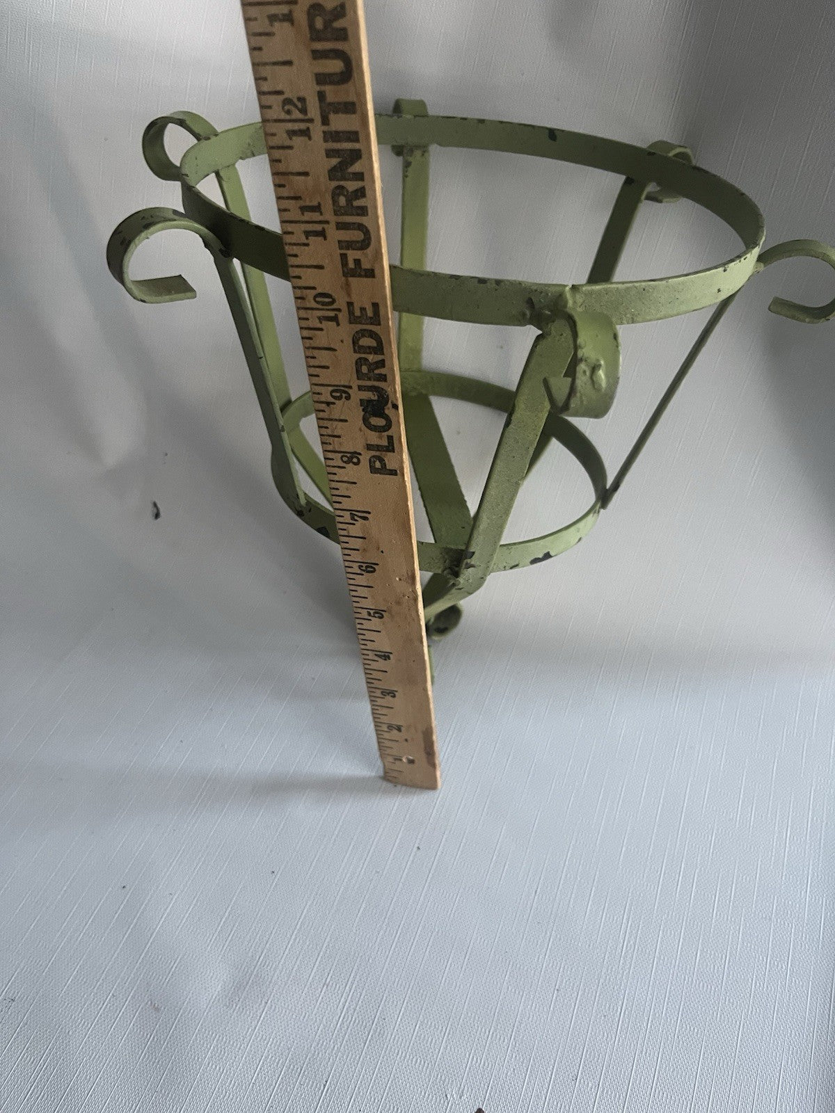 Vintage Green Wrought Iron Scalloped Plant Hanger, Round