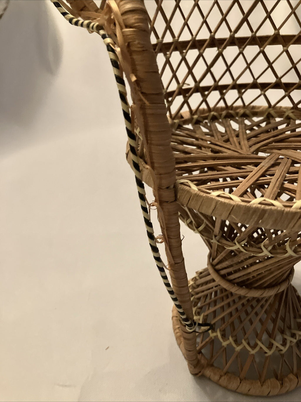 Vintage Wicker Peacock Rattan Chair 15.5 Plant Stand Doll Chair