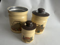 Kromex Metal Canister Set 3 Rare Beige/Brown Fruit & Vegetables w/ Plastic Lids