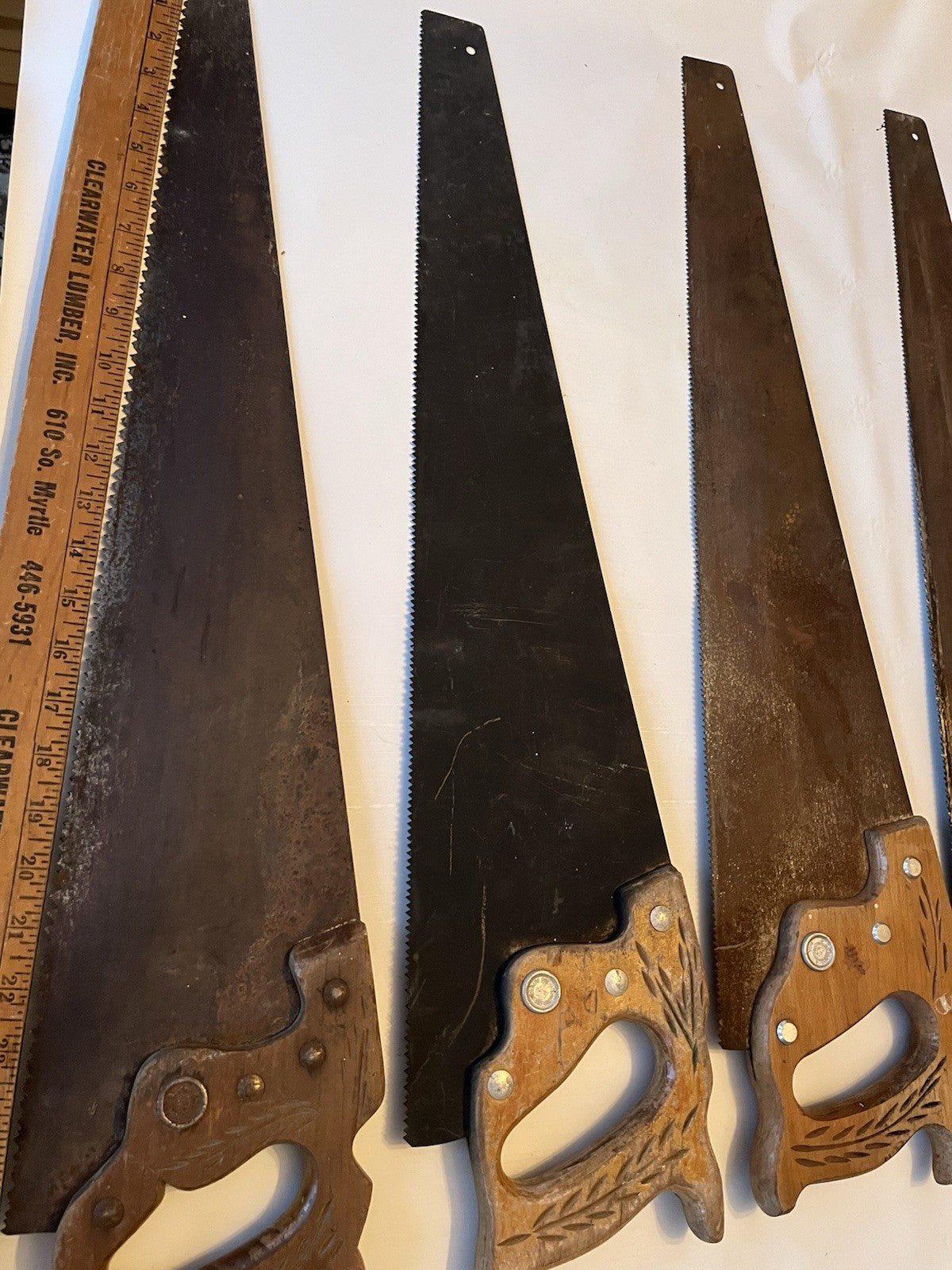 4-Antique Disston&Sons (3) /other Hand Saws; Wheat Engraving 26-28” Saws