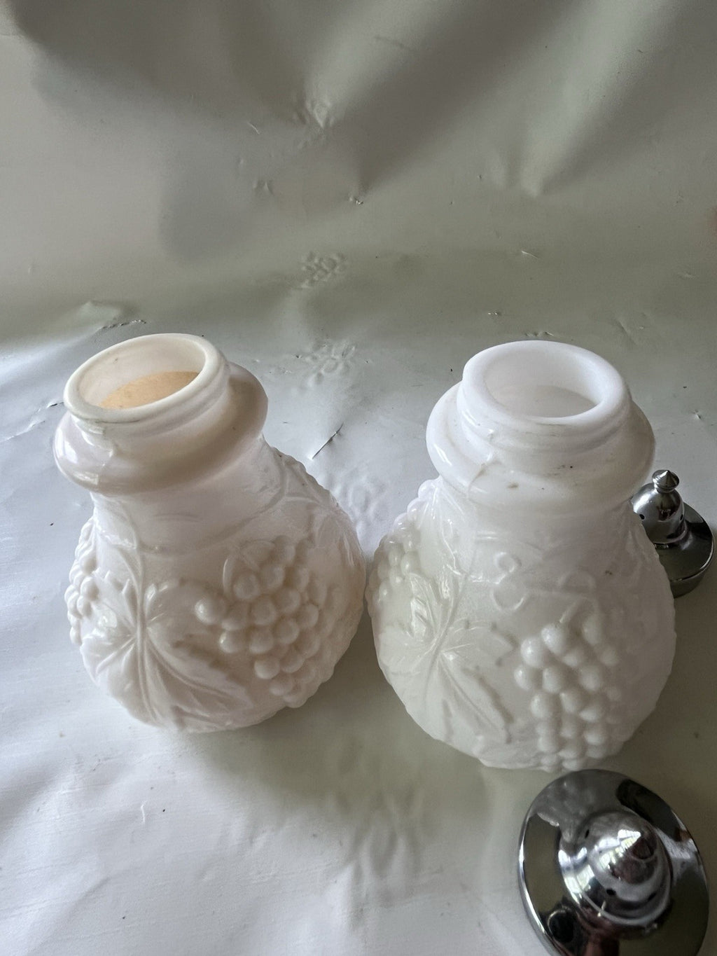 Vintage 1950s Imperial Milk Glass Grape Vine Salt and Pepper Shakers