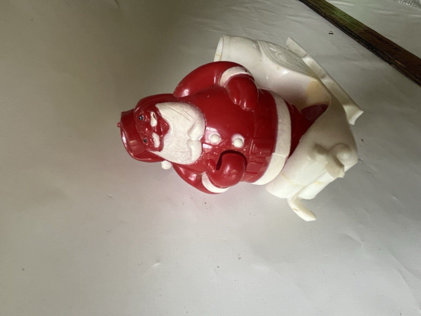 Vintage Christmas Rosbro Plastic Santa Claus White Sleigh Candy Container BROKE
