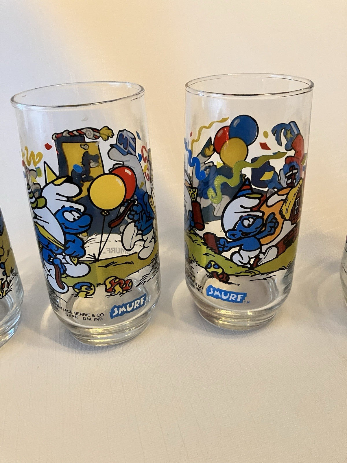 Vintage 1983 Hardee’s Smurf Glasses Set of 4 Handy Clumsy Papa Smurf BONUS Glass