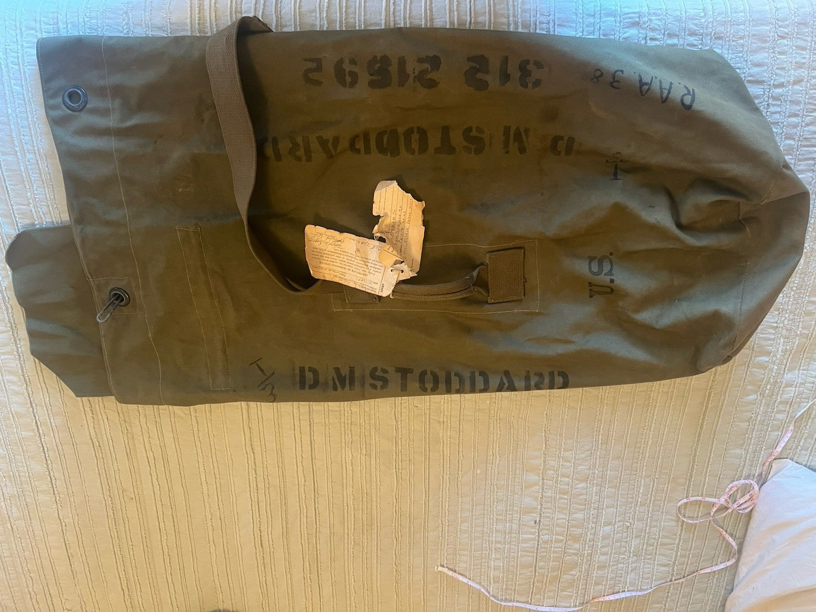 Named WW2 Duffle Bag w/ Import Tags Dated 1945