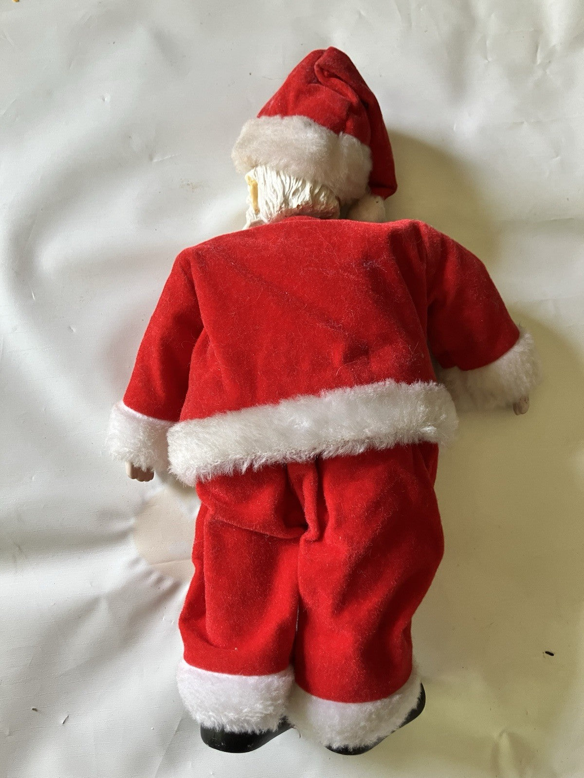 Vintage/MCM 13” Porcelain Stuffed Santa Clause With Velvet And Trimmed Suit