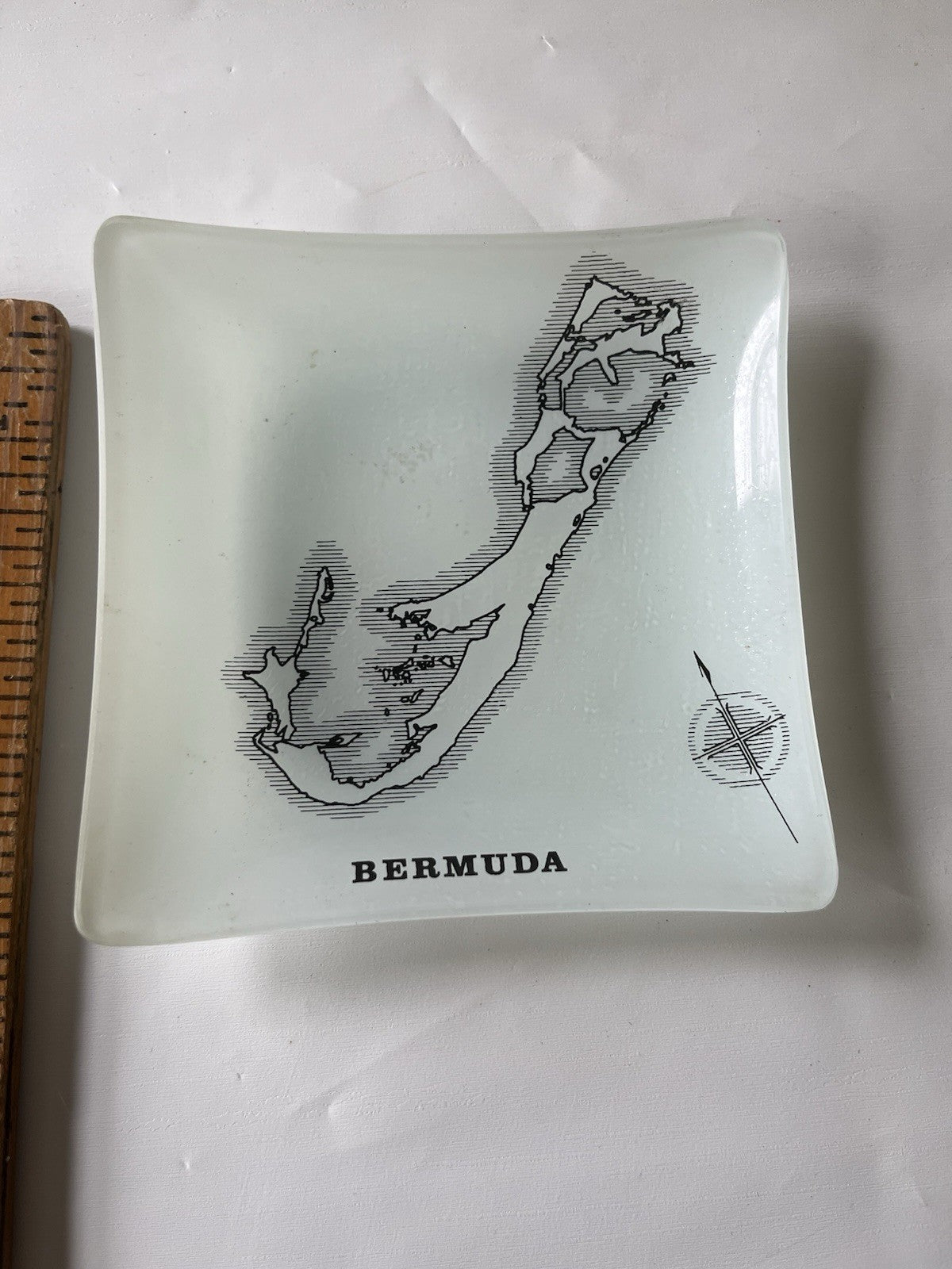 Vintage Bermuda Souvenir Trinket/Candy Square Dish With Rose Compass 