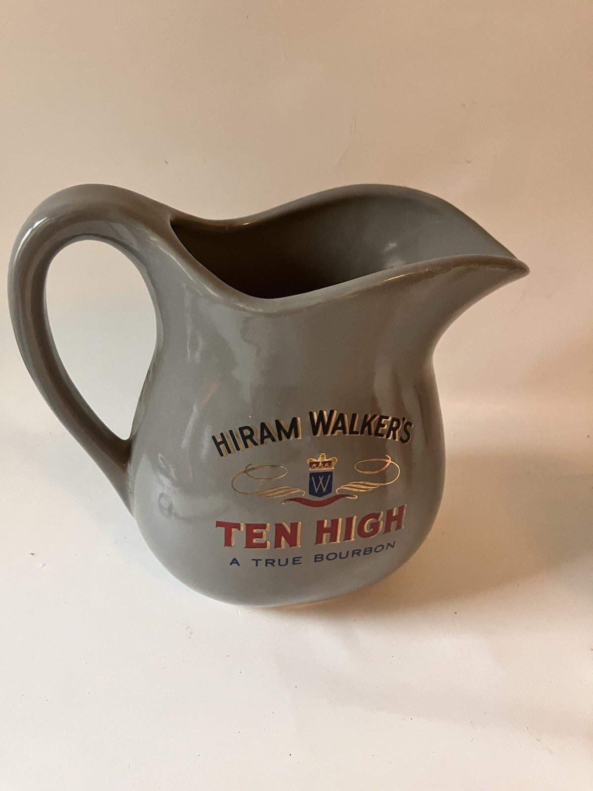 Vintage Hiram Walkers Ten High Bourbon Whisky Pitcher Bar Advertisement In Grey