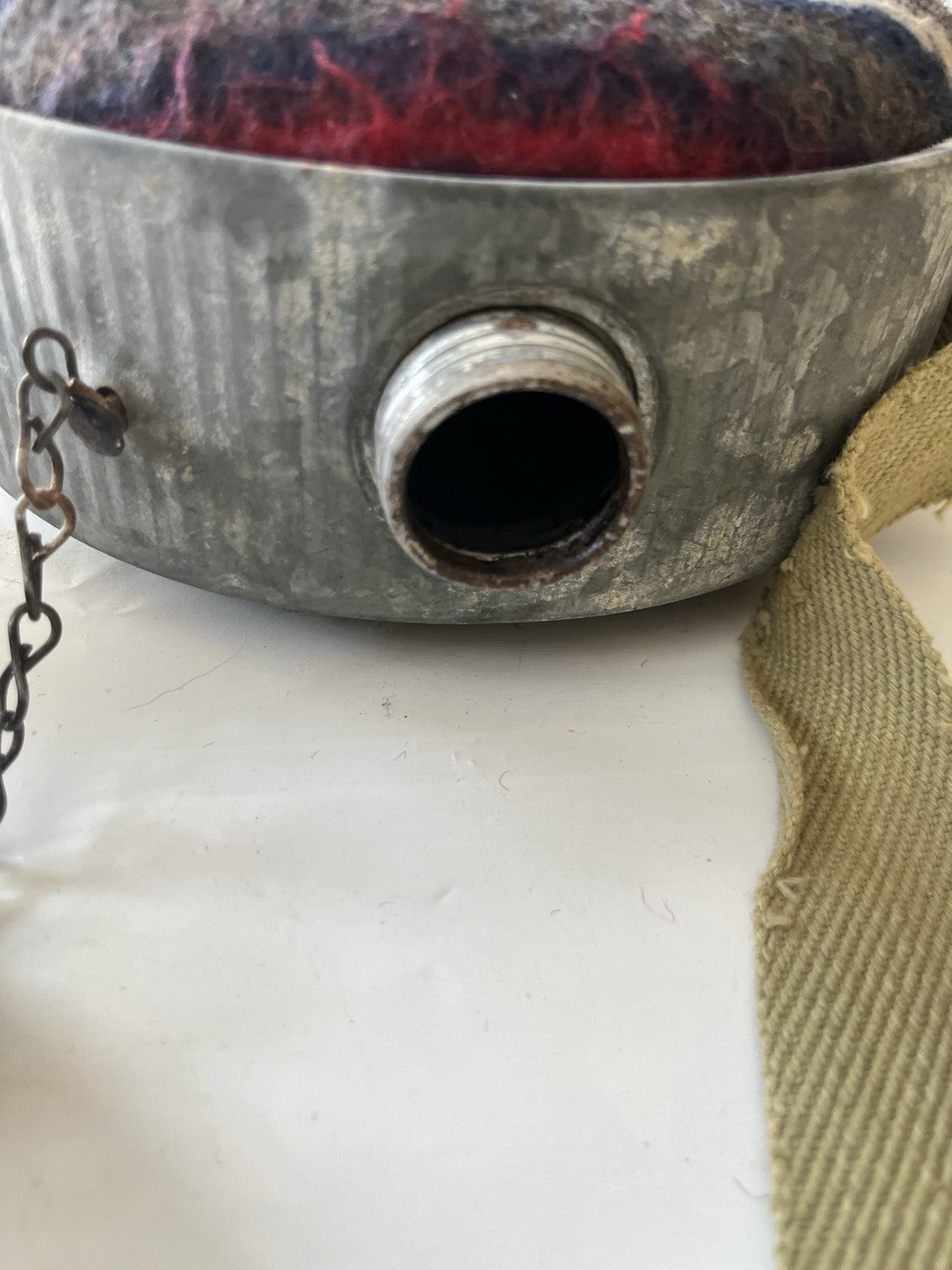 Vintage Wool & Galvanized Metal Canteen With Strap; See Photos!