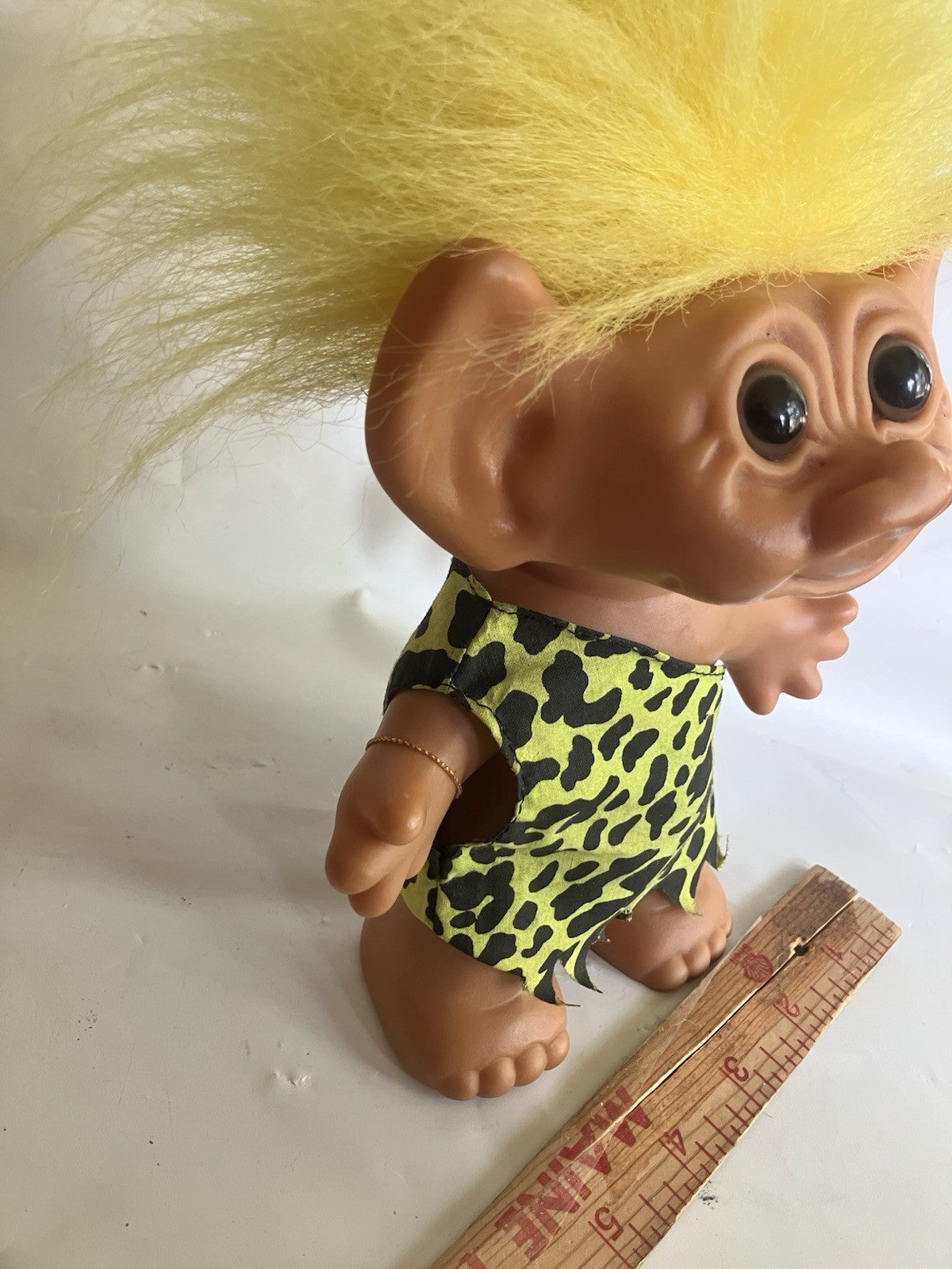 Uneeda Troll Doll Good Luck Wishnik Caveman Yellow Hair Clothing; 8” Tall