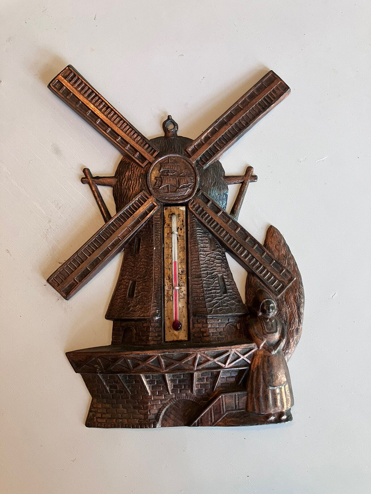 Vintage Copper Windmill Thermostat Wall Plaque