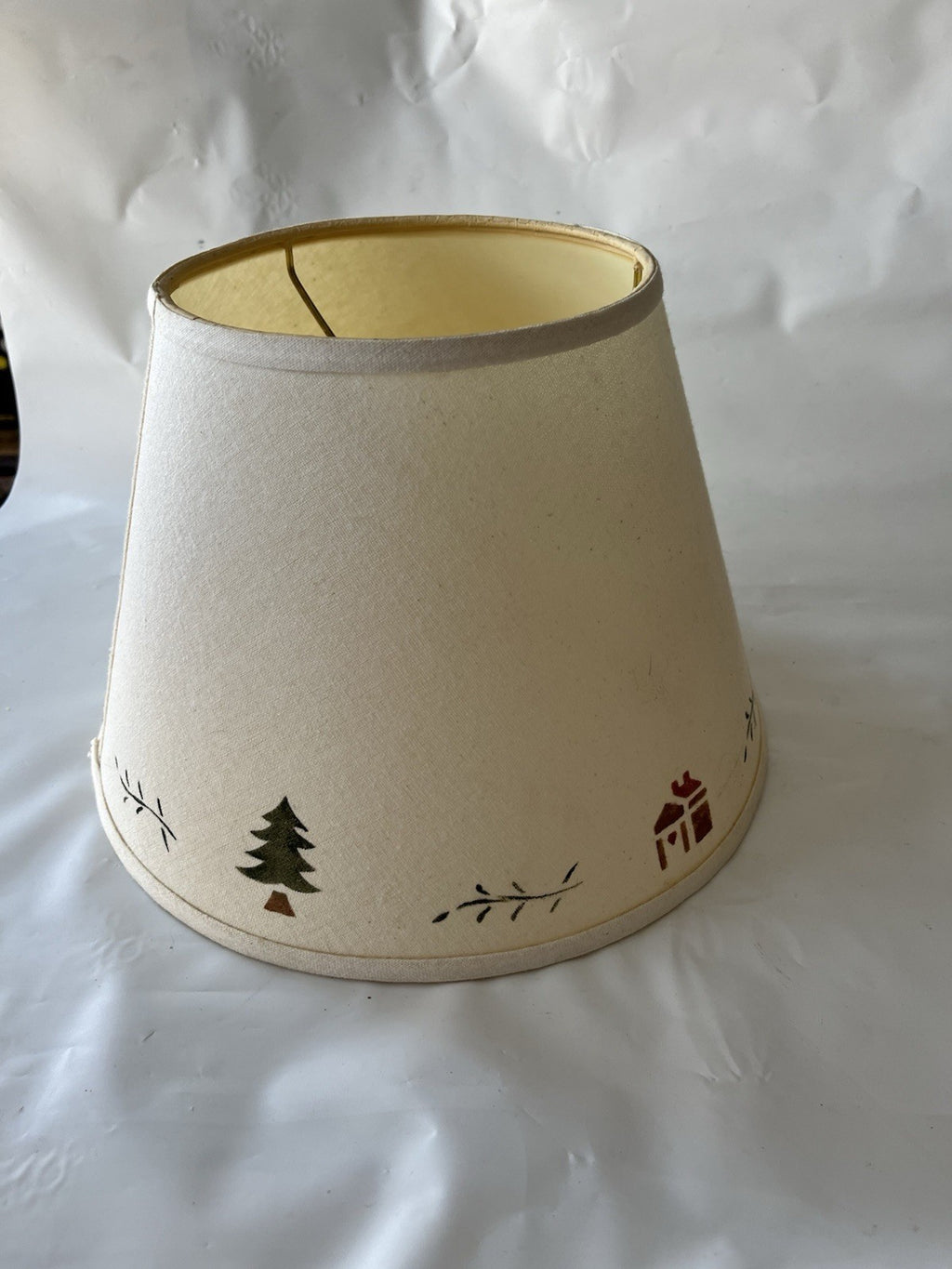 1990’s Primitive White Lamp Shade; 12” Wide Base, 8” Tall, Screw Open Shade