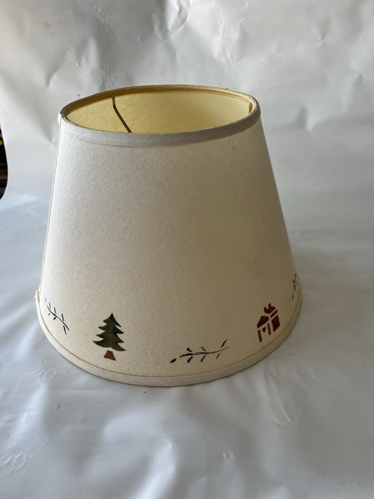 1990’s Primitive White Lamp Shade; 12” Wide Base, 8” Tall, Screw Open Shade