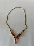 Vintage 1980s Trifari Red Enameled Gold Tone Collar Necklace
