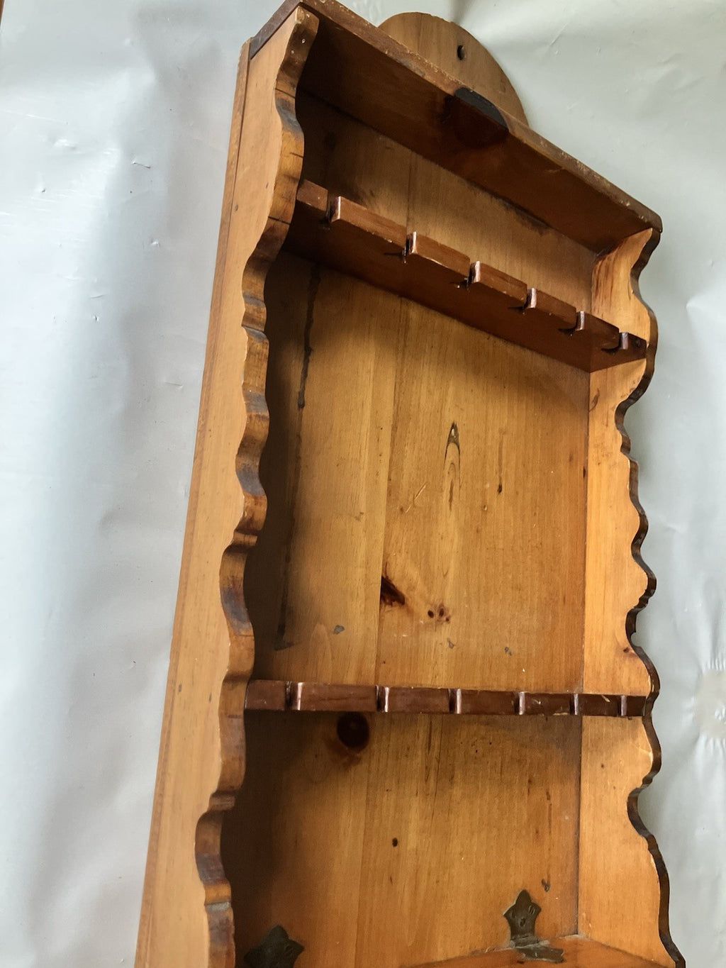 VTG Hanging Wooden Spoon Display Rack Holds 12 Spoons & Box To Hold Trinkets