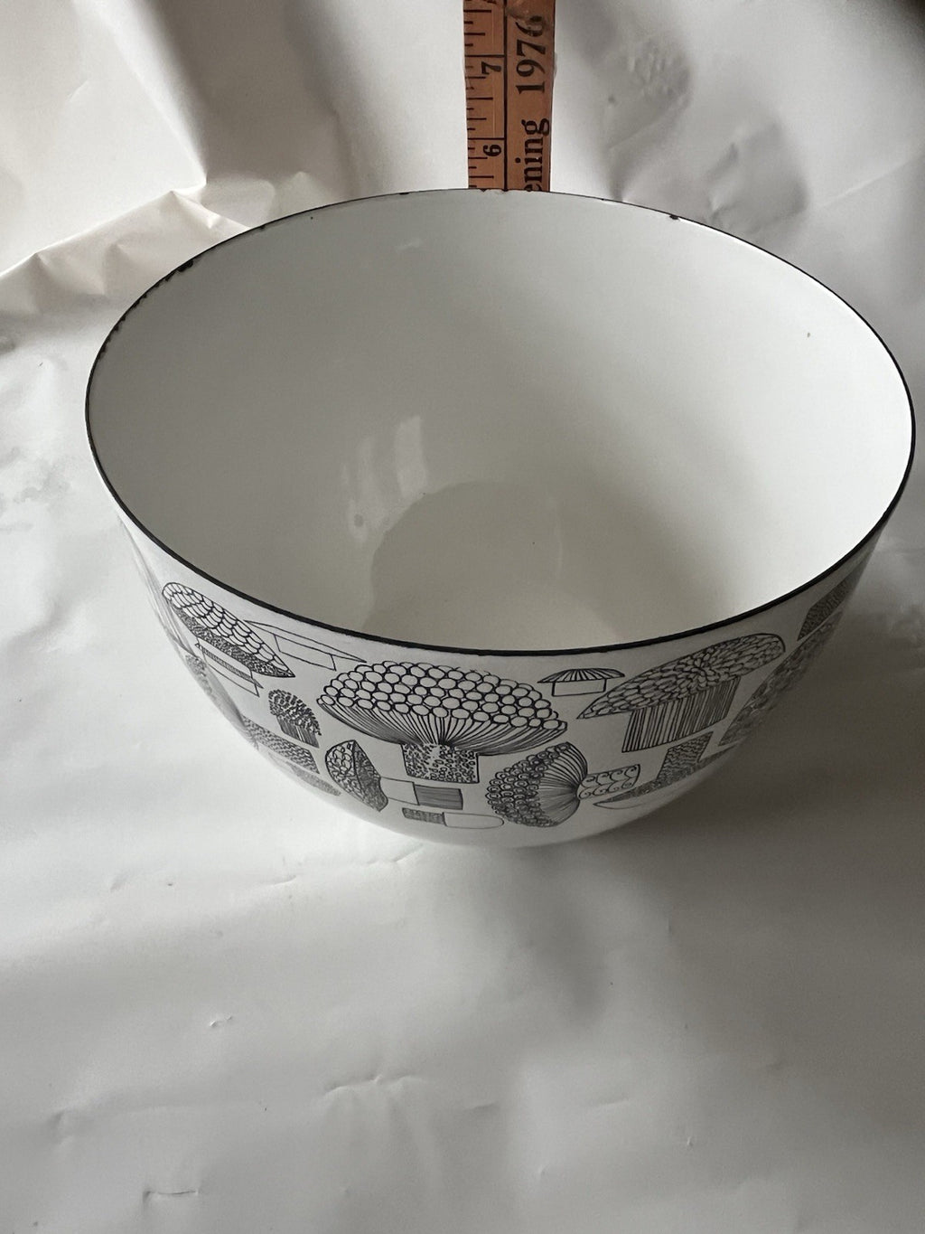 Vintage Finland Black White Enamel Mushroom Bowl Finel Wartsila Mid Century
