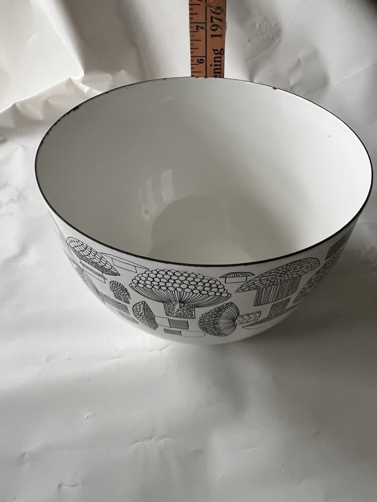 Vintage Finland Black White Enamel Mushroom Bowl Finel Wartsila Mid Century