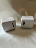 Vintage Art Deco White Silver Letters Salt and Pepper Shakers Ceramic