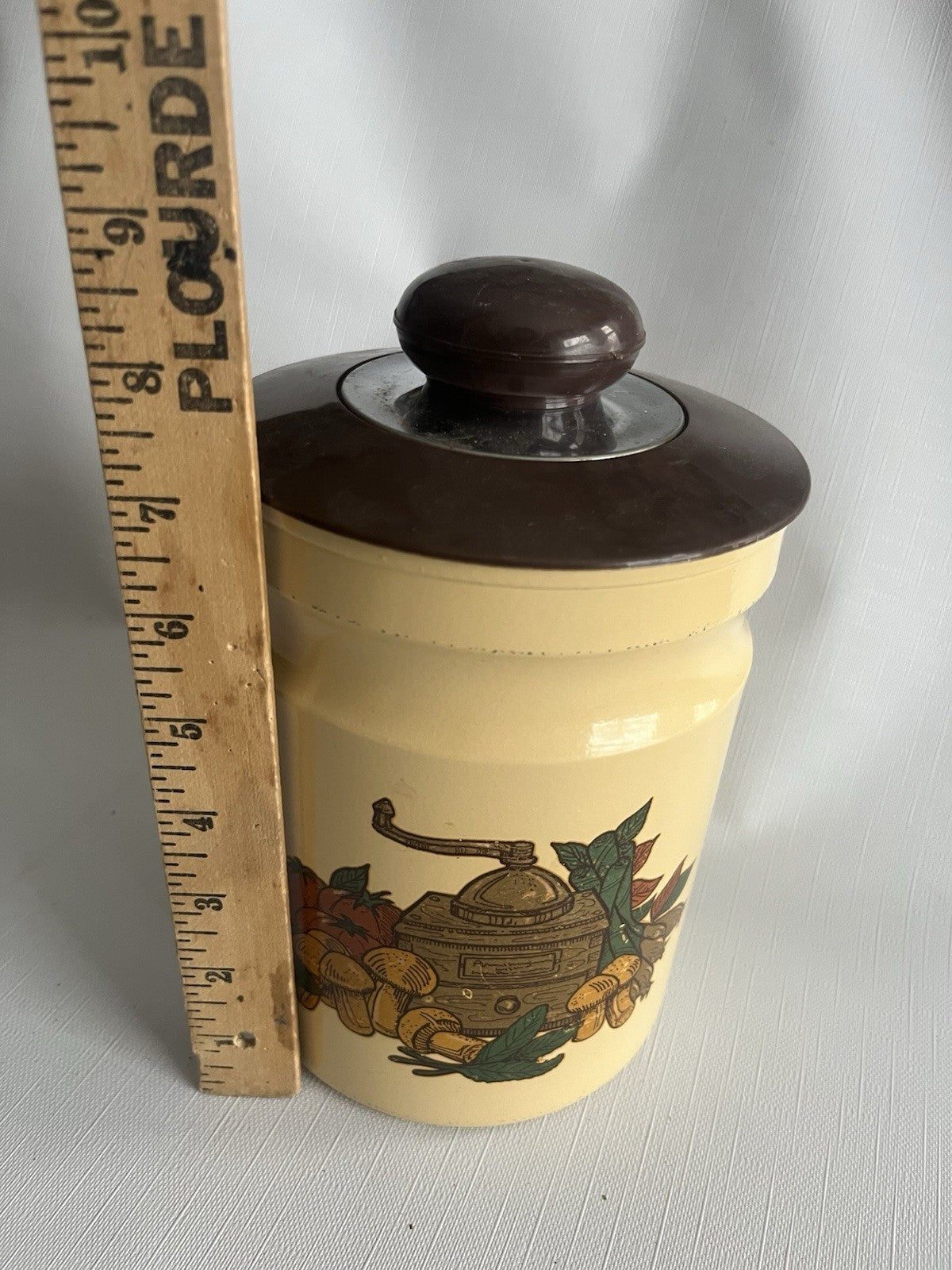 Kromex Metal Canister Set 3 Rare Beige/Brown Fruit & Vegetables w/ Plastic Lids