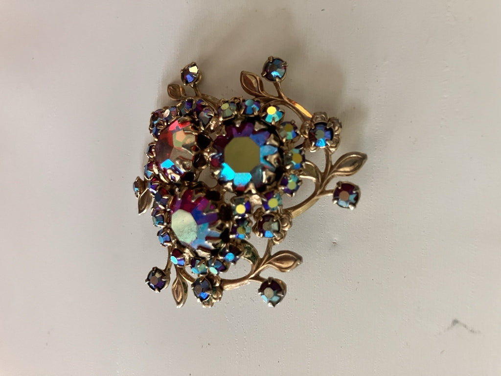 Vintage 1.5” Aurora Borealis Brooch; EVC