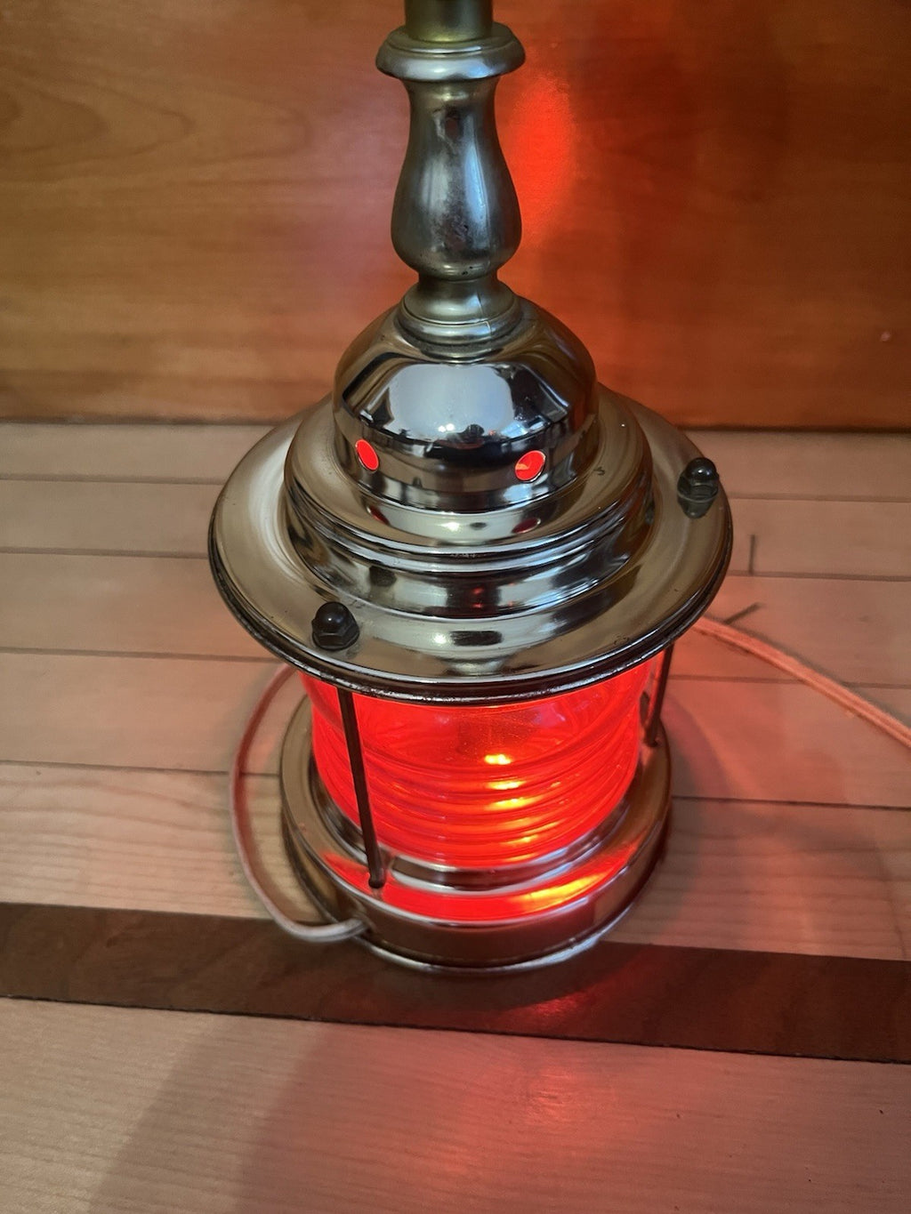 Vintage Nautical Lantern Electric Lamp Green Red Lantern Base 3-Way Lamp 12”