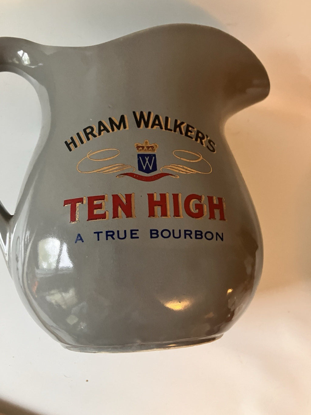 Vintage Hiram Walkers Ten High Bourbon Whisky Pitcher Bar Advertisement In Grey