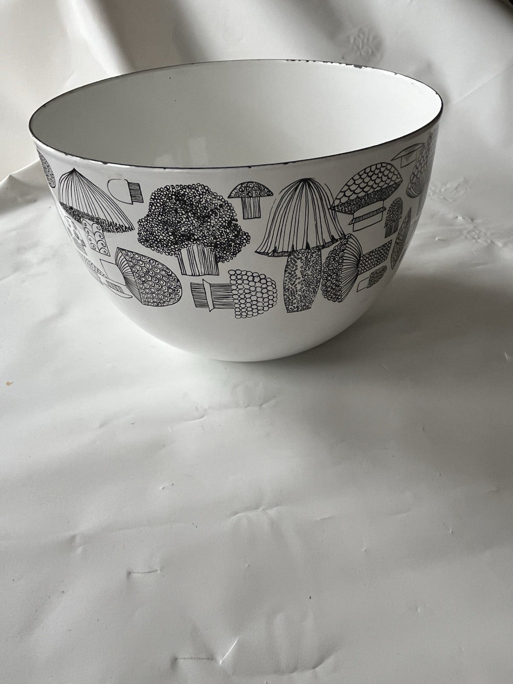 Vintage Finland Black White Enamel Mushroom Bowl Finel Wartsila Mid Century
