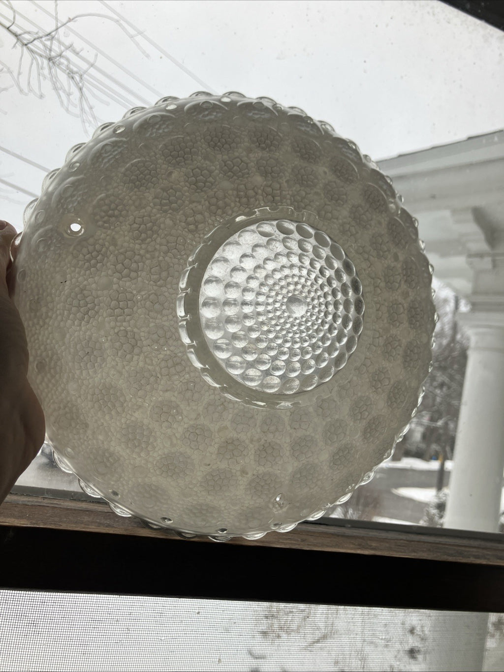 Vintage Ceiling Light Shade ‘20’s Art Deco 3 Hole White Hobnail Bubble Glass EUC
