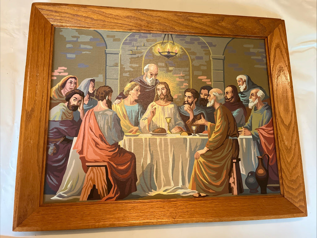Vintage Paint By Numbers 21x27” “Last Supper” Framed Painting