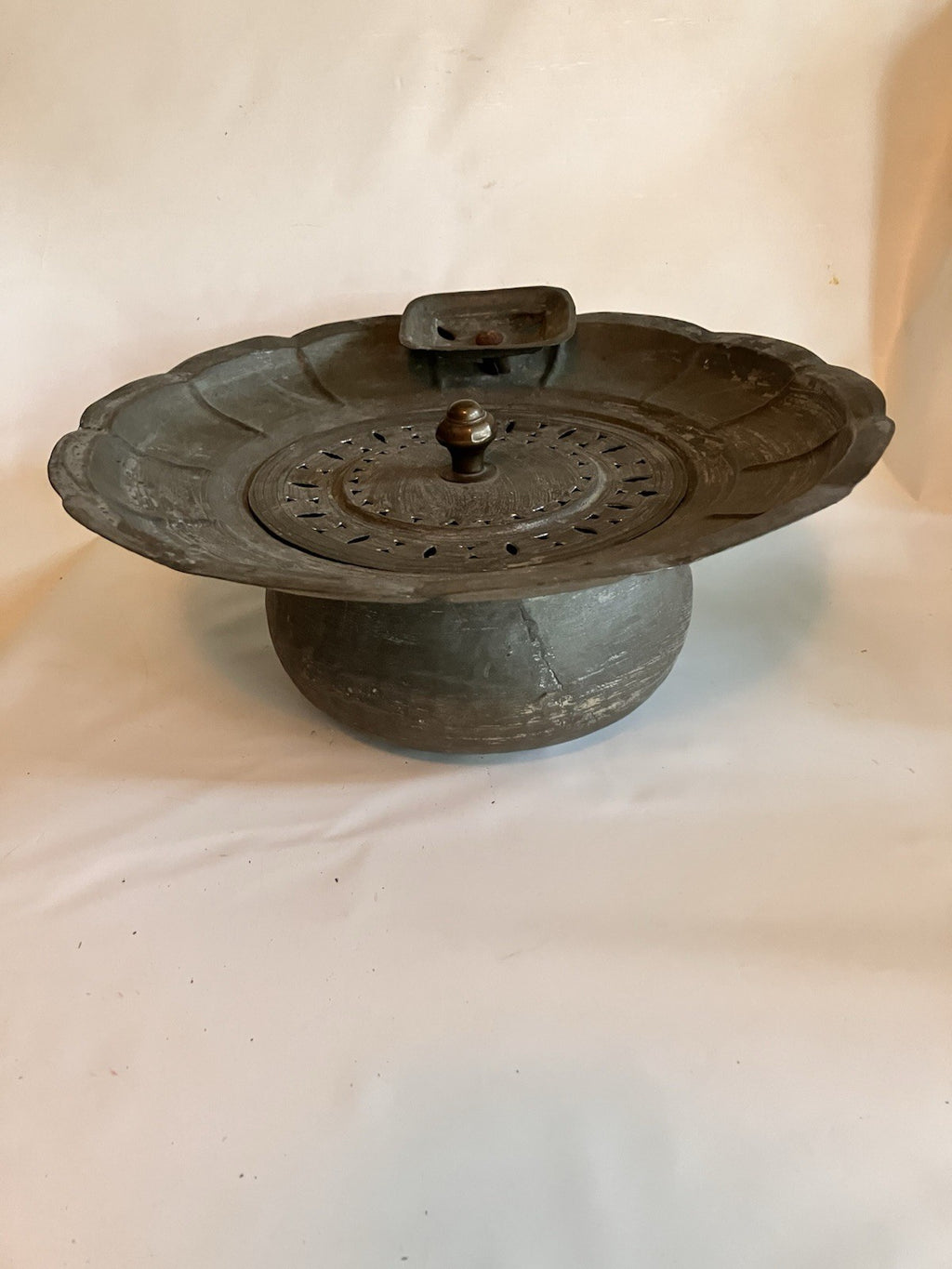 Vintage Mid Eastern Metal Etched Traveling  Basin With Lid/ Rice Pot?