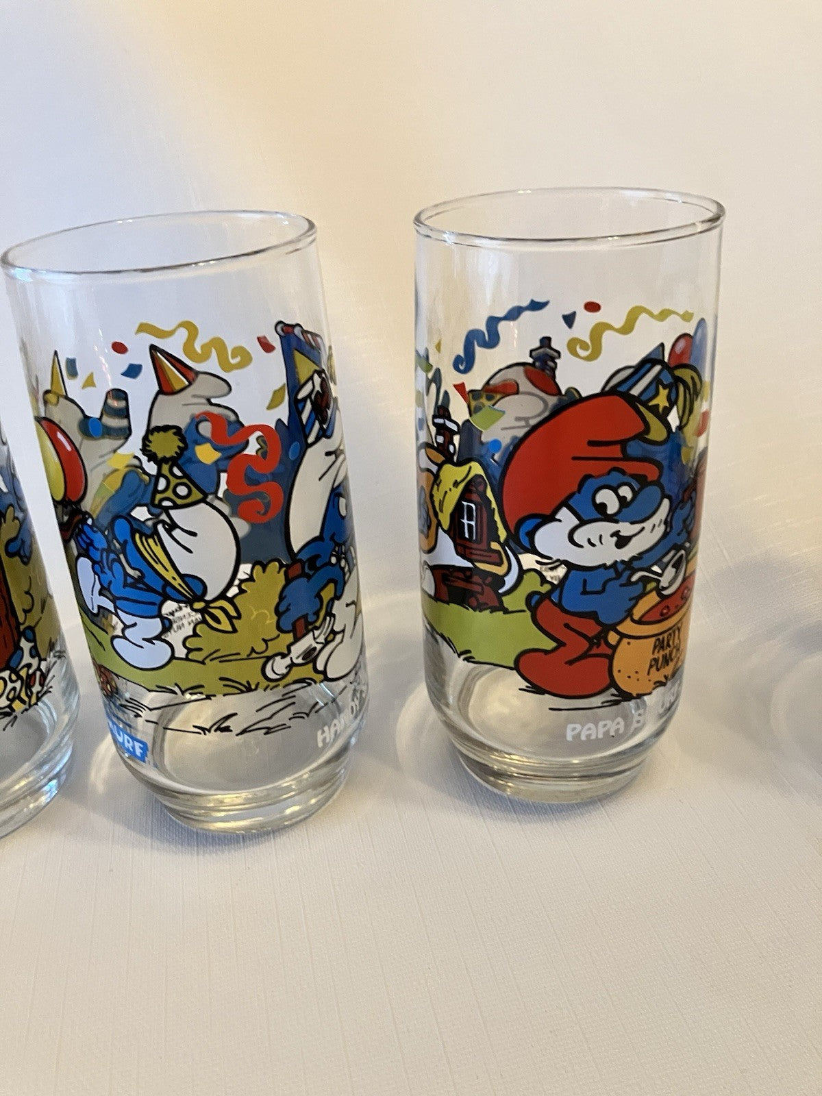 Vintage 1983 Hardee’s Smurf Glasses Set of 4 Handy Clumsy Papa Smurf BONUS Glass
