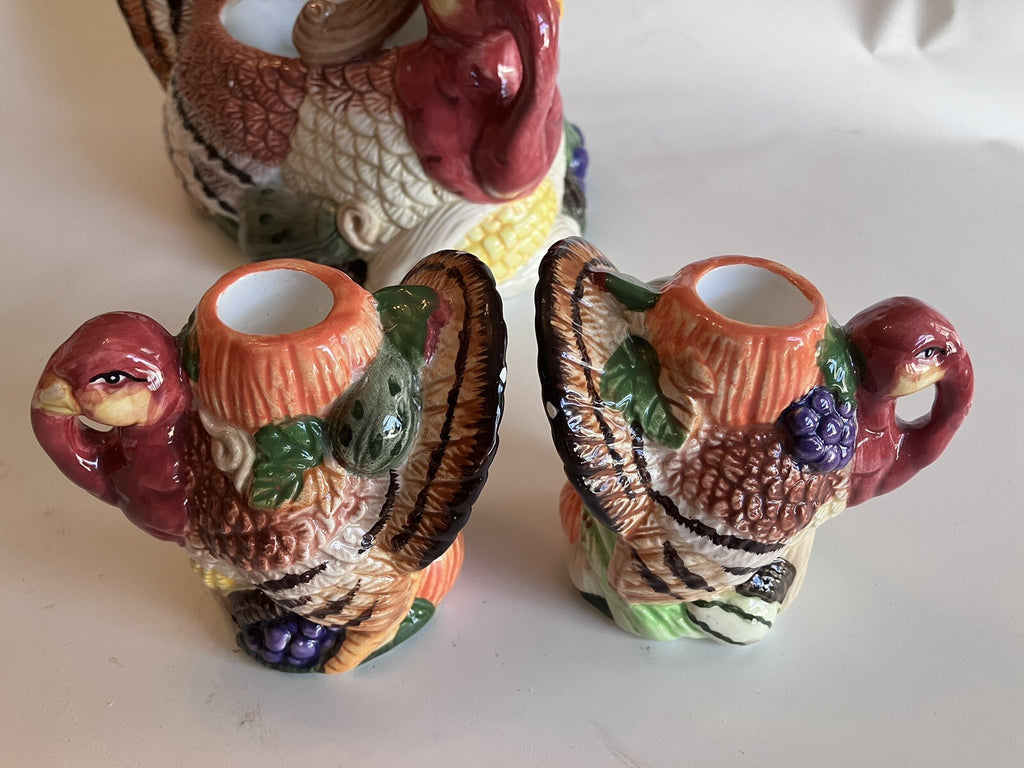 Jay Import Co. Thanksgiving Themed Ceramic Basket And Candlestick Holders (1997)