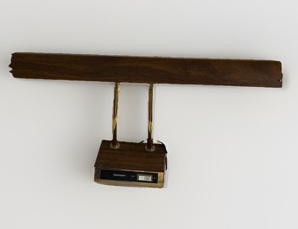 Vintage Tensor Desk Bankers Lamp In Wood And Gold Finish, 18” Side Shade. Works!