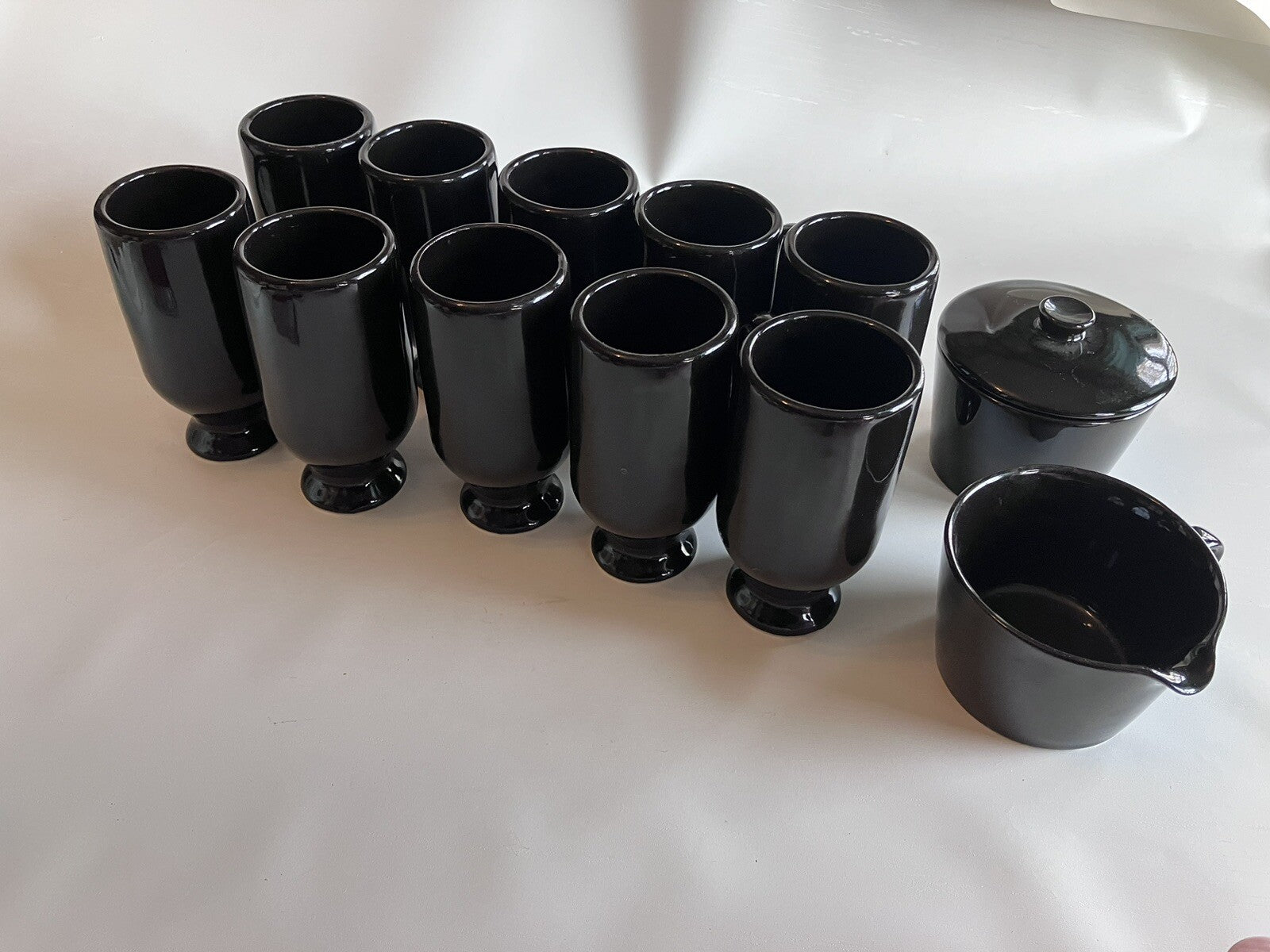 10-MCM California Pottery Espresso Footed Mugs With Handles. Sugar/Creamer-Black