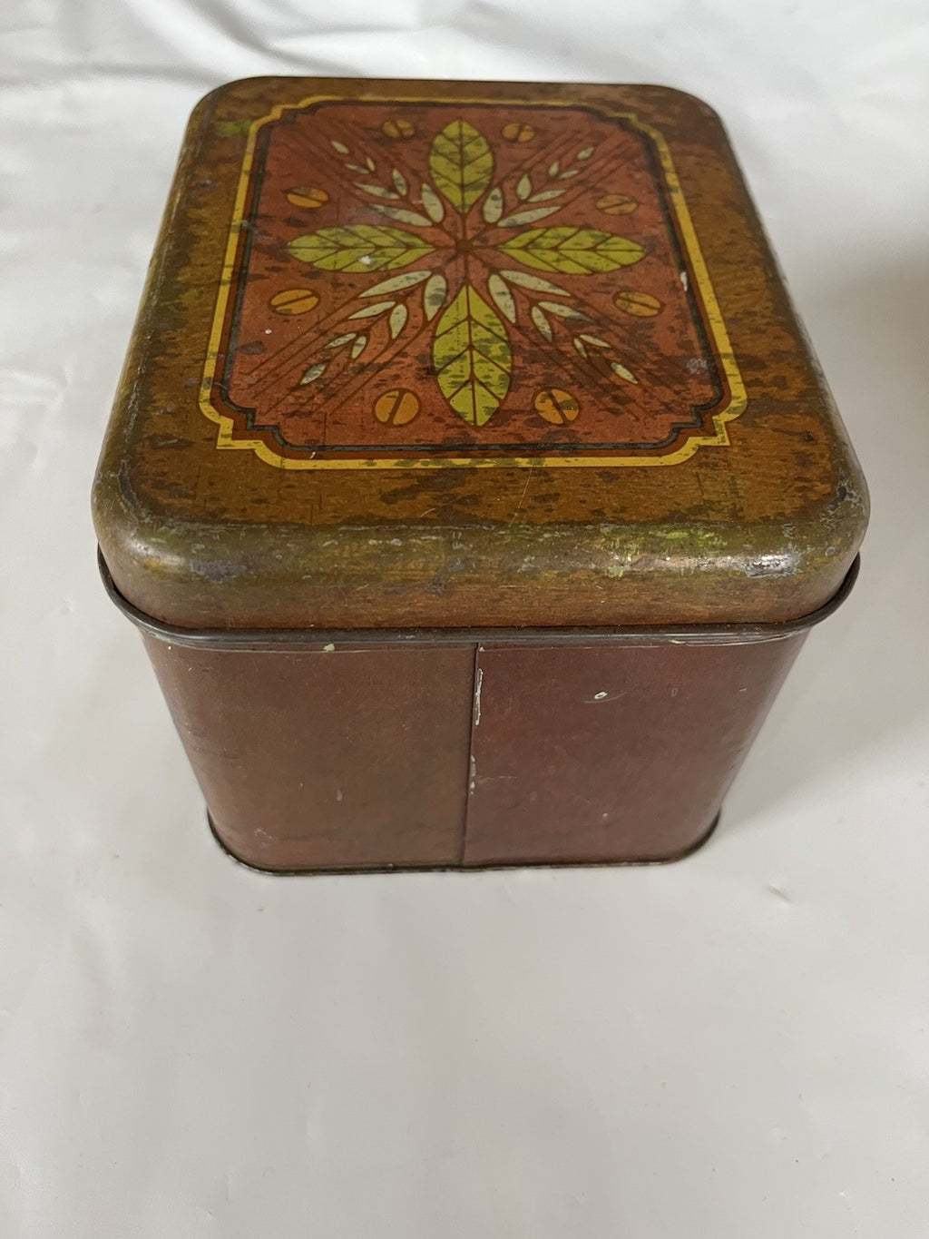 Vintage Cheinco Rectangular Tin Coffee Canister Antique Style