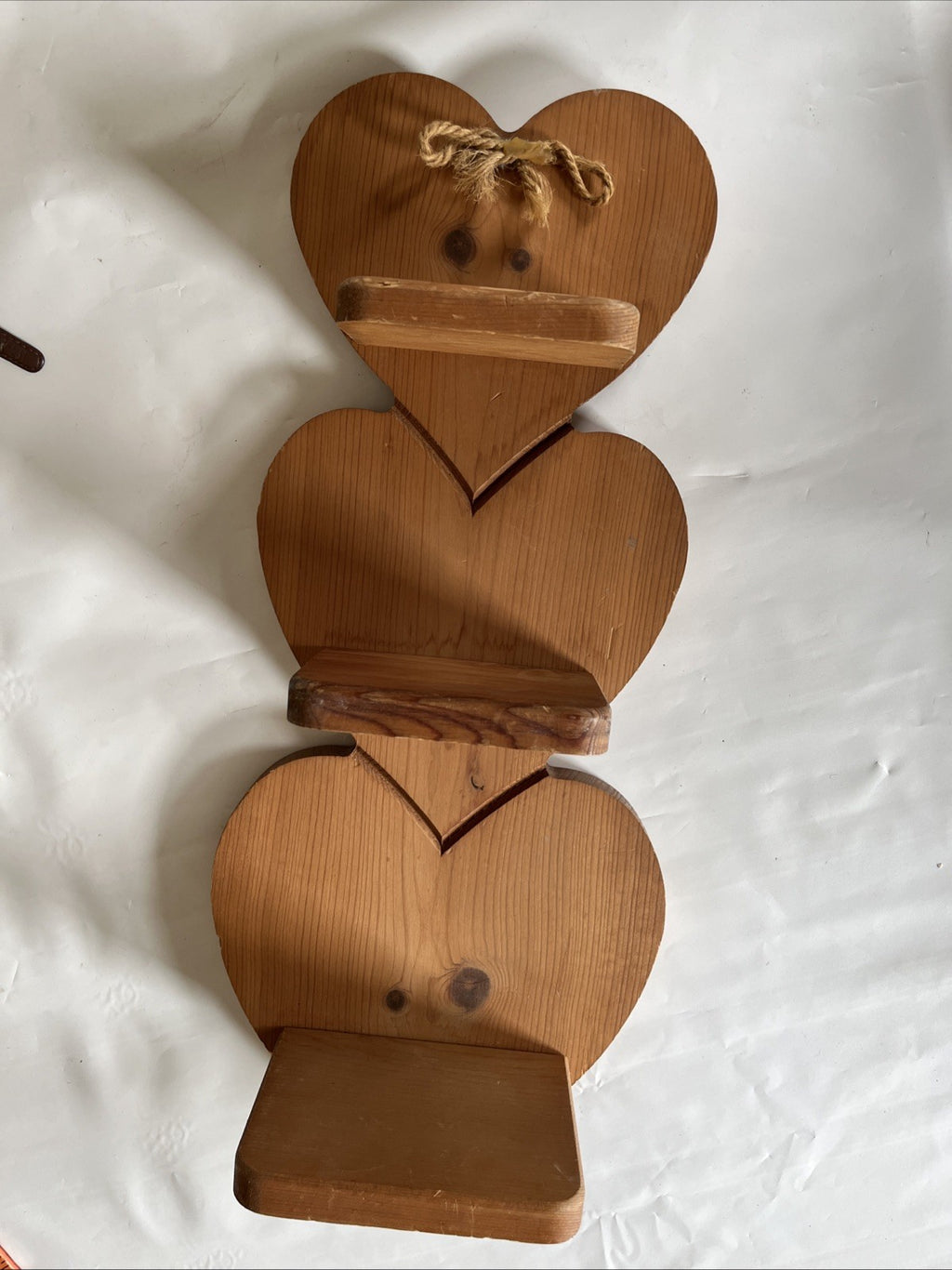 Vintage Wood Three Tier Hanging Heart Shelf