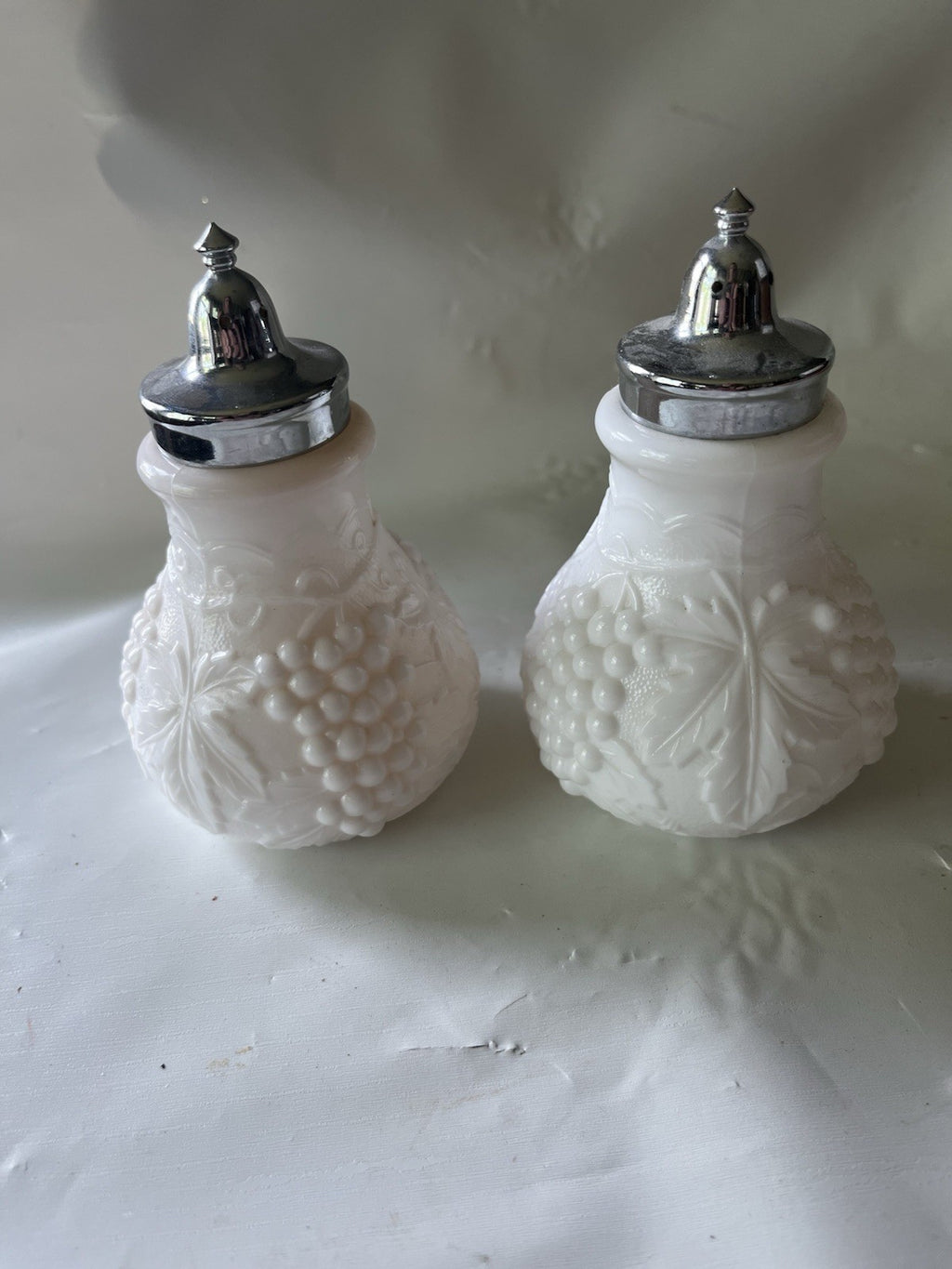 Vintage 1950s Imperial Milk Glass Grape Vine Salt and Pepper Shakers