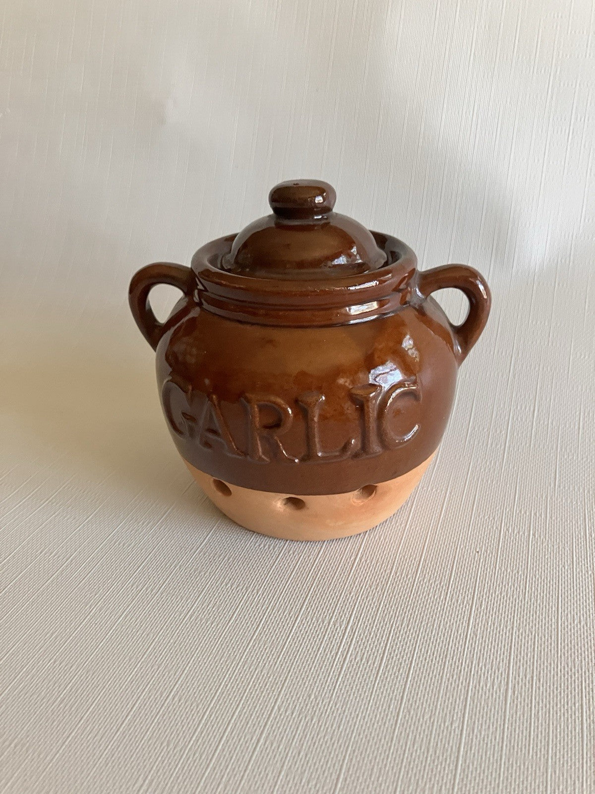 Vintage Garlic Jar Glazed Pottery 