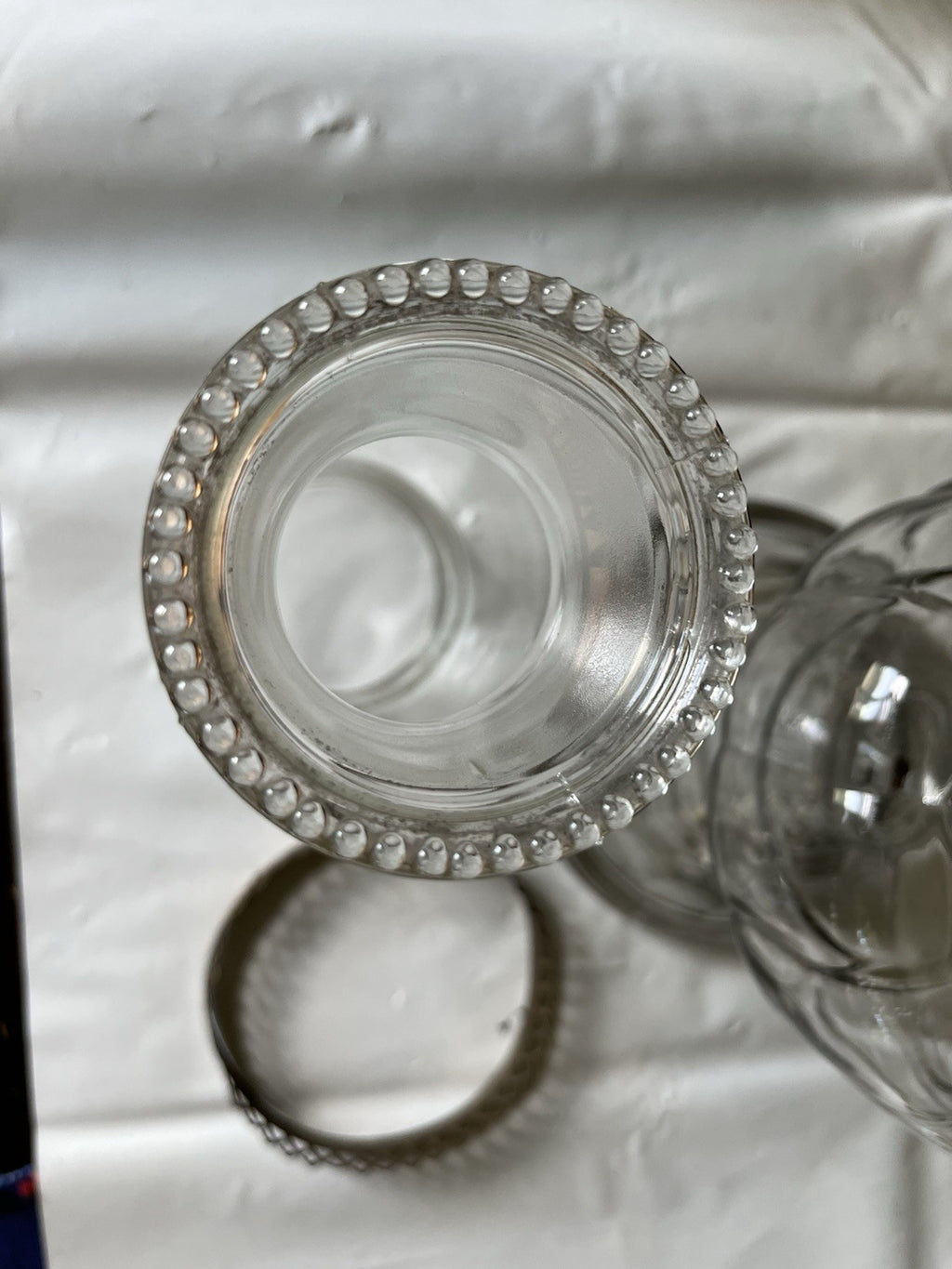Antique 16” Clear Glass Kerosene Oil Lamp Complete W/ Flute, Metal Skirt, Base