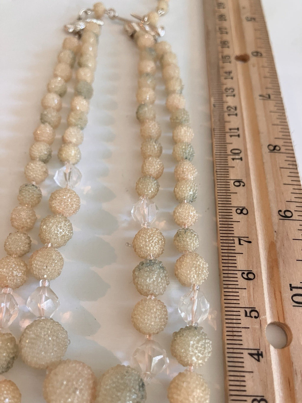 Vintage Japan Sugared Silk Ball Beaded Double Stranded Necklace