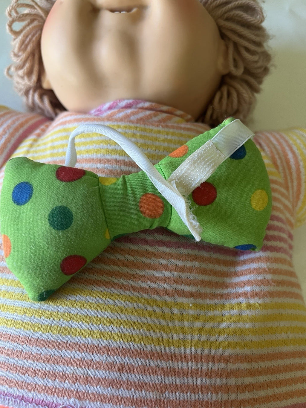 Vintage Cabbage Patch Kids 16”  Lt. Brown Curly W. Blue Circus Doll W/ Green Tie