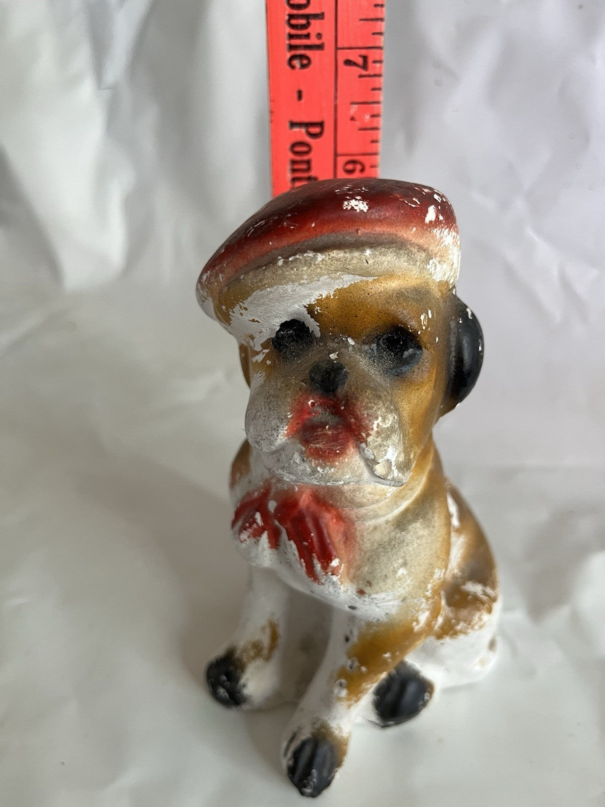 Vintage MCM Chalkware Pitbull Dog Figurine 