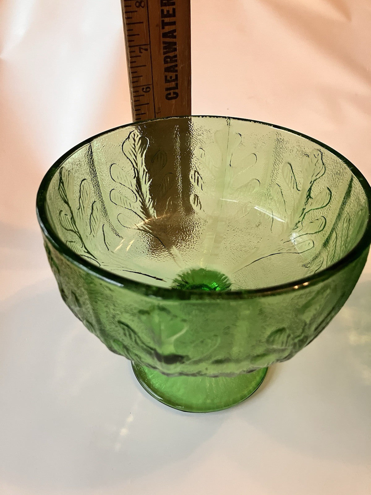 Vintage E.O. BRODY Crinkle Green Glass Flower Vases 8" And 5.5”