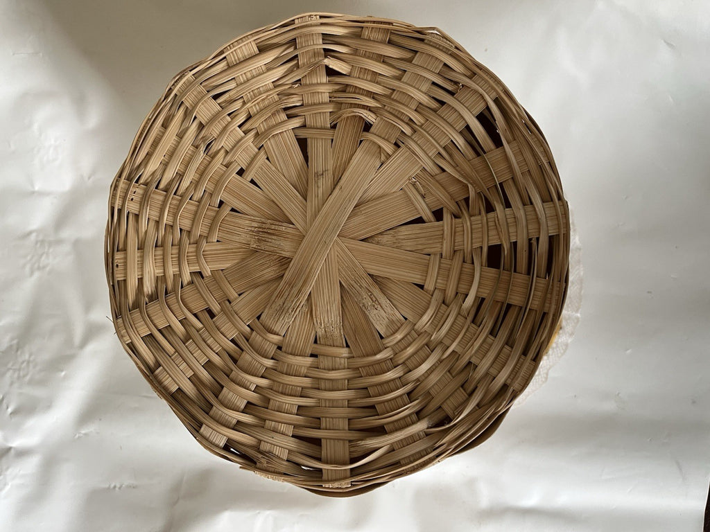 Vintage Handmade Sewing Basket With Embroidered Pad-Top Cover