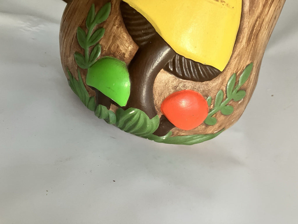 Vtg 1970’s Arnel’s Mushroom  Porcelain Canister / Cookie Jar. Brn, Red, Grn Ylw