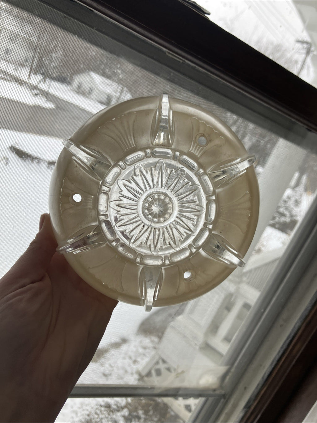 2-6” Wide Vintage Art Deco Beige Glass Ceiling Light Fixture Cover Set; EVC