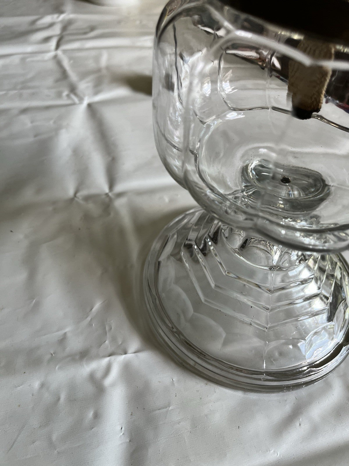 Antique 16” Clear Glass Kerosene Oil Lamp Complete W/ Flute, Metal Skirt, Base