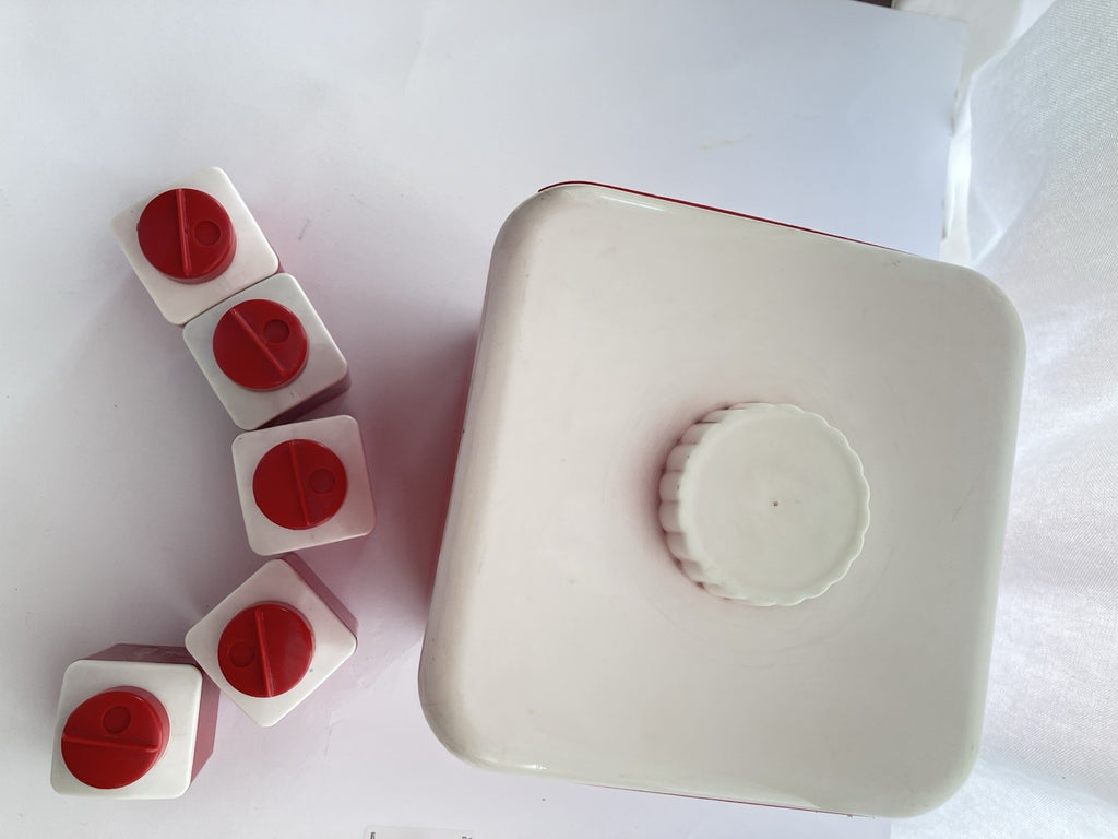 Vintage Red Lusterware Flour And Dupal Plastics Inc. Spices Lot 1950/Art Deco